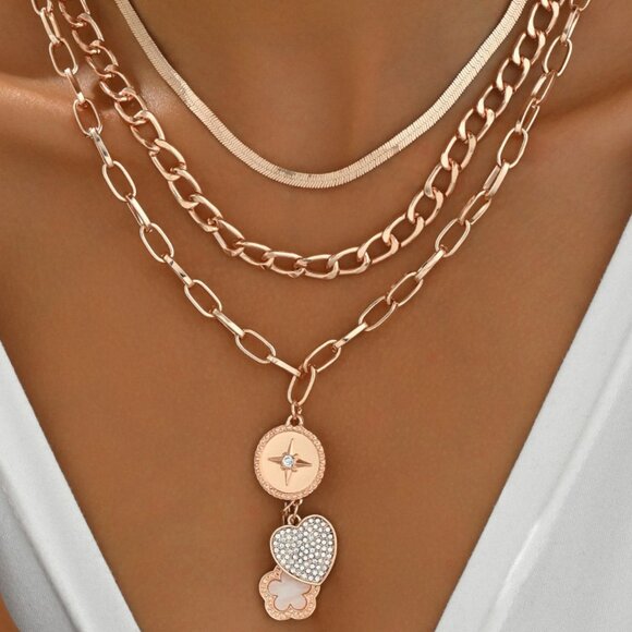 Stainless Steel Gold Layered Necklace - Picture 5 of 5